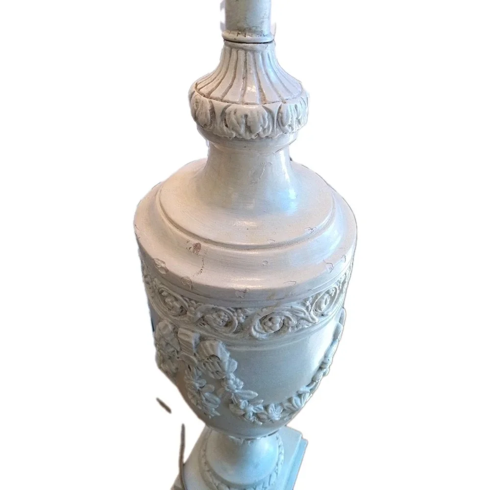 Large Carved Decorative Cream Colored Neoclassical Style Table Lamp